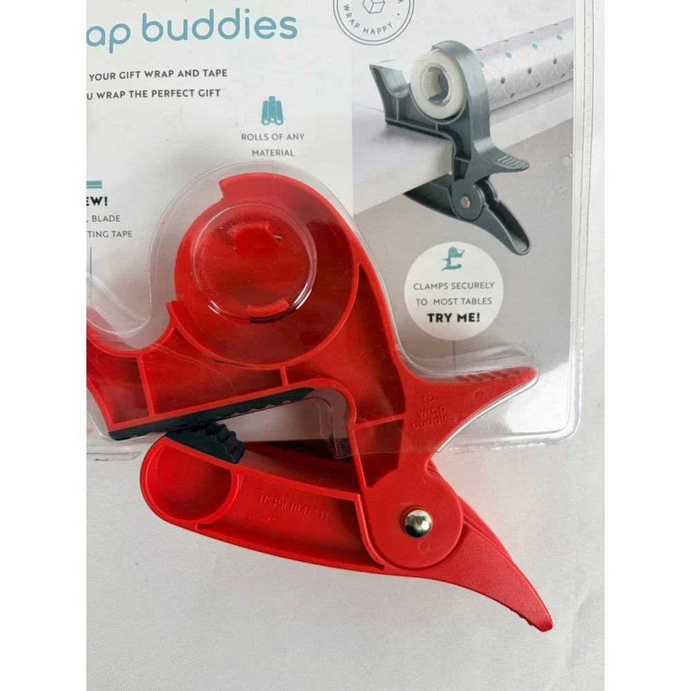 Wrap Buddies Tabletop Gift Wrapping Tool Cherry Red Tape‎ Dispenser Clamps